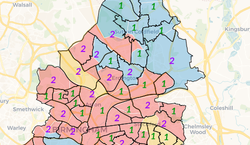 Birmingham City Council Election 2018 battlegrounds map