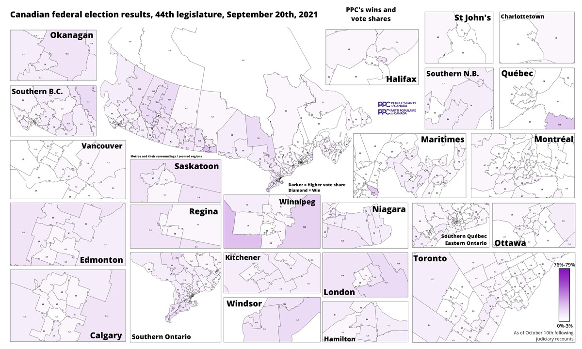 Image d'après : les votes du Parti populaire du Canada lors de l'élection fédérale canadienne 2021, par comté